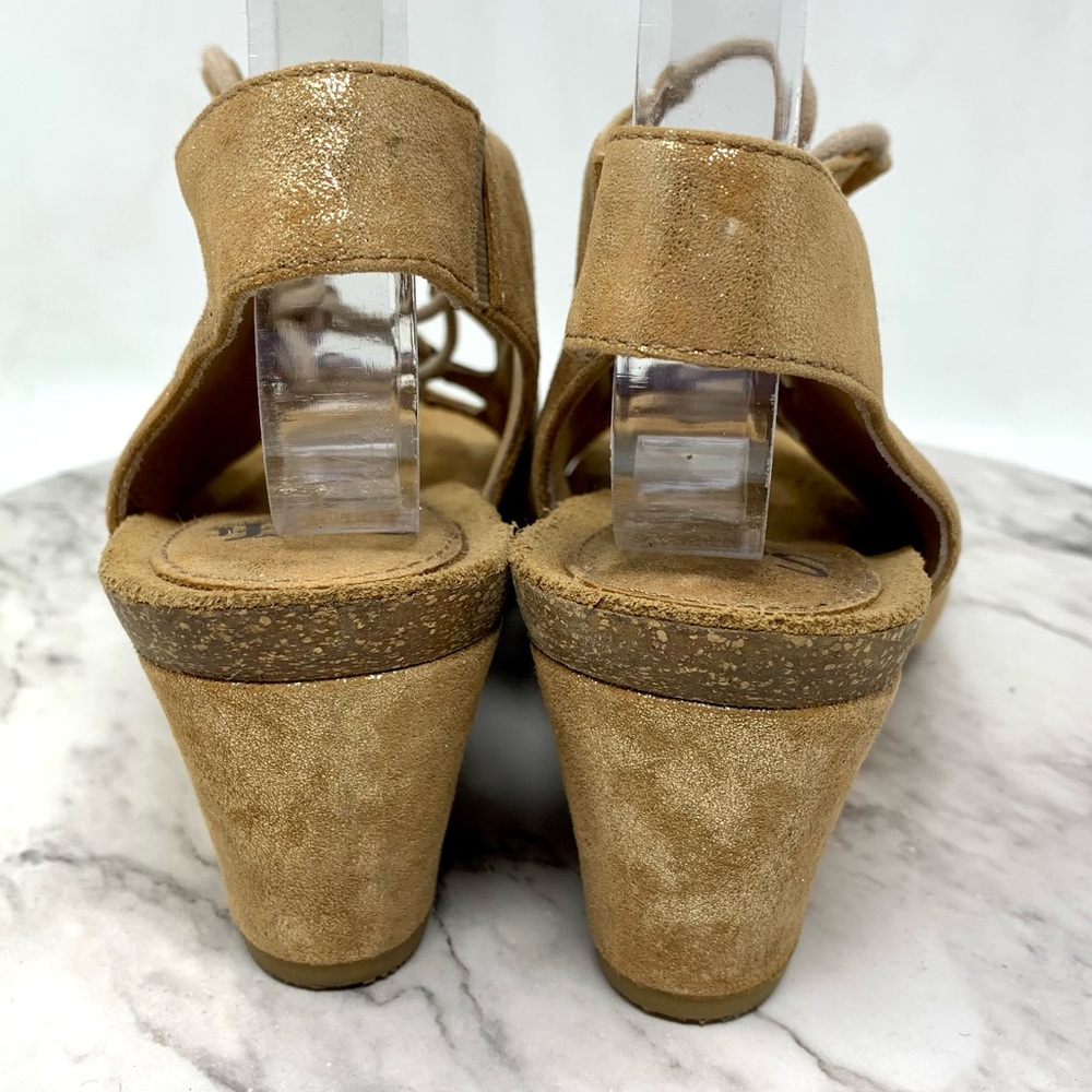 Sofft Maize Ghillie Lace Brown/Gold Metallic Nubuck Comfort Wedge Sandals 8 Boho - Picture 5 of 14